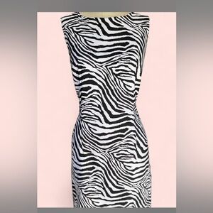 Connected Apparel Black and White Zebra Patterned Dress